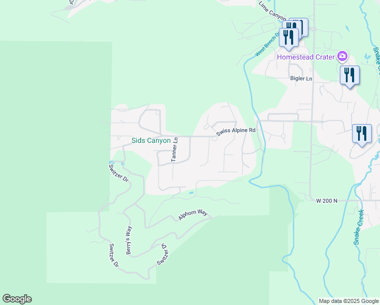 map of restaurants, bars, coffee shops, grocery stores, and more near North Alpinhof Lane in Midway