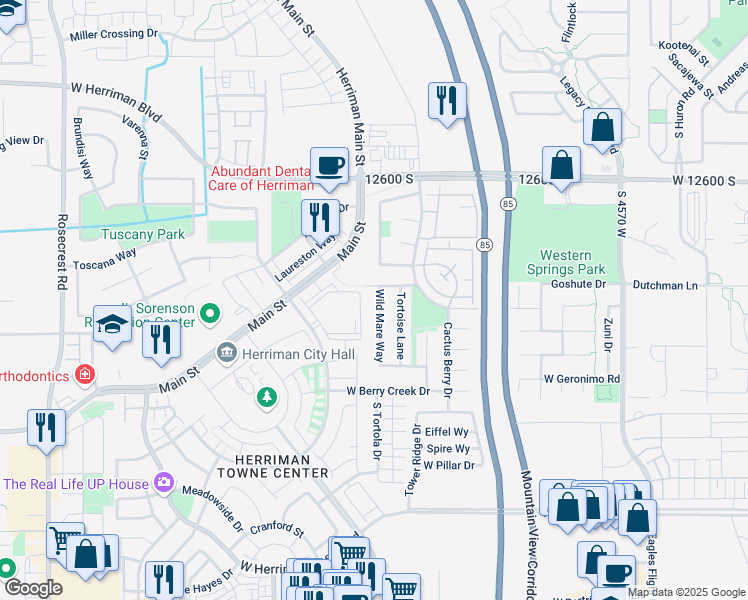 map of restaurants, bars, coffee shops, grocery stores, and more near 5107 West Herriman Main Street in Herriman