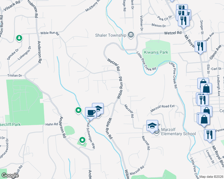 map of restaurants, bars, coffee shops, grocery stores, and more near 8 Riviera Drive in Pittsburgh