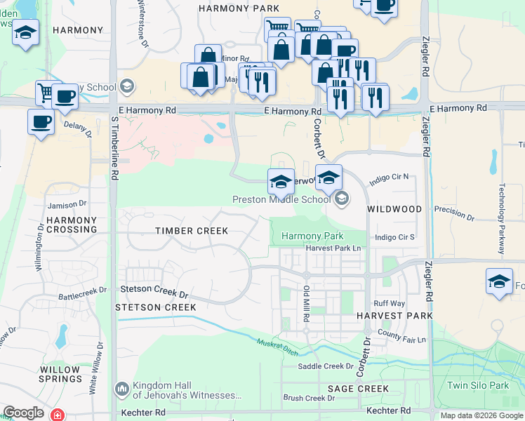 map of restaurants, bars, coffee shops, grocery stores, and more near 4912 Sawhill Drive in Fort Collins