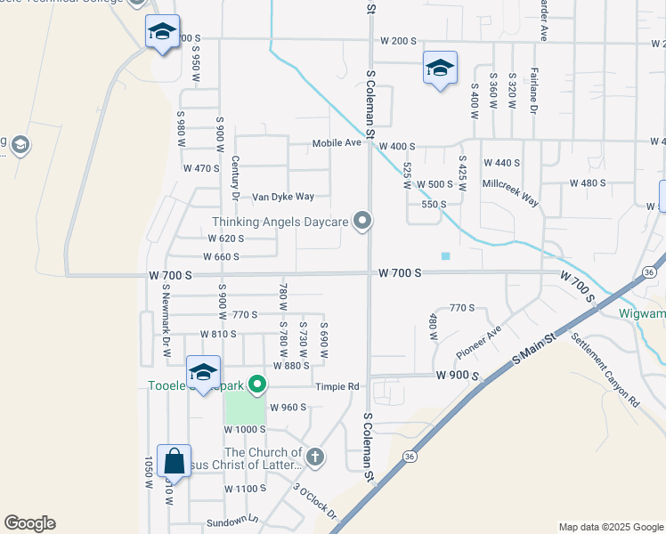 map of restaurants, bars, coffee shops, grocery stores, and more near 660 West 700 South in Tooele