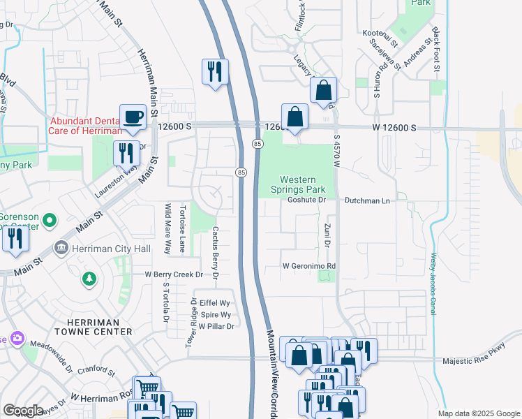 map of restaurants, bars, coffee shops, grocery stores, and more near 4771 Western Hills Drive in Riverton