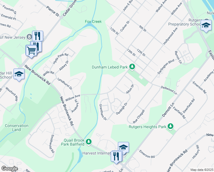 map of restaurants, bars, coffee shops, grocery stores, and more near 11 Oswestry Way in Franklin Township