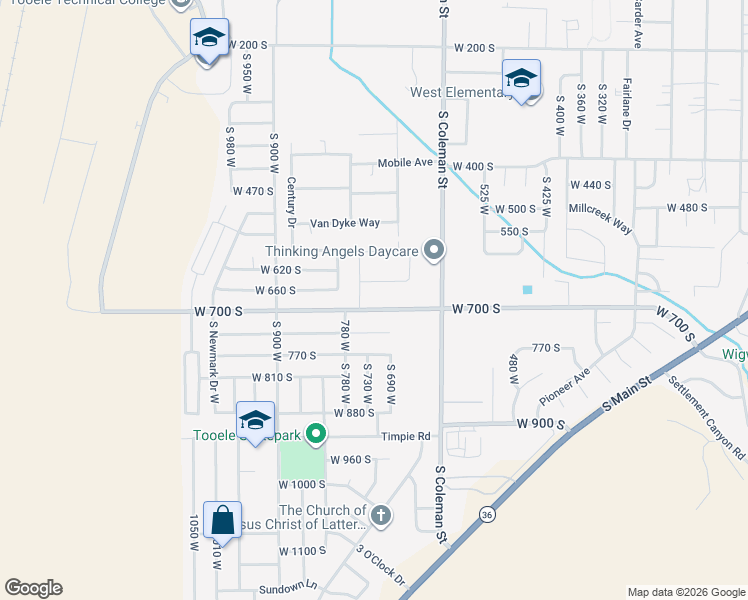 map of restaurants, bars, coffee shops, grocery stores, and more near 715 West 700 South in Tooele