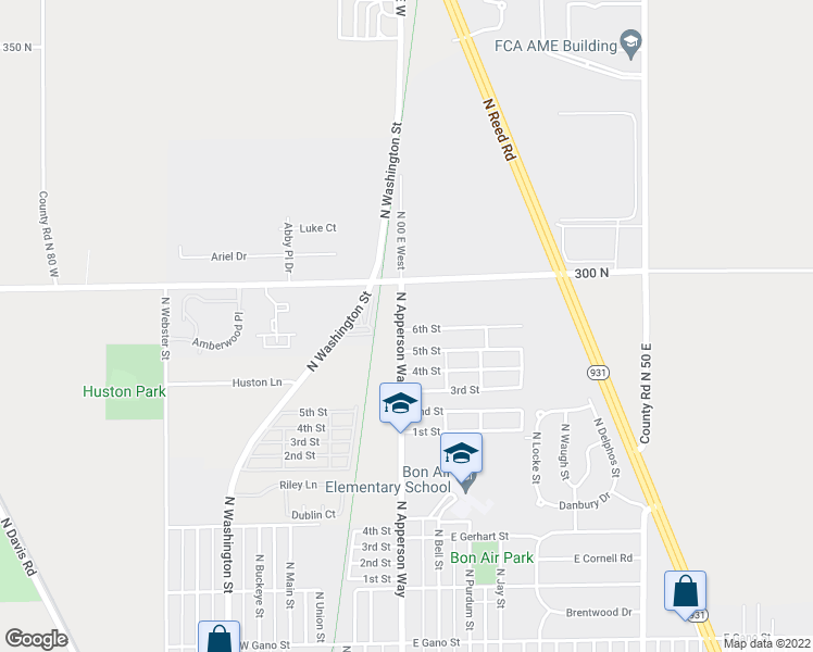 map of restaurants, bars, coffee shops, grocery stores, and more near 2939 North Apperson Way in Kokomo