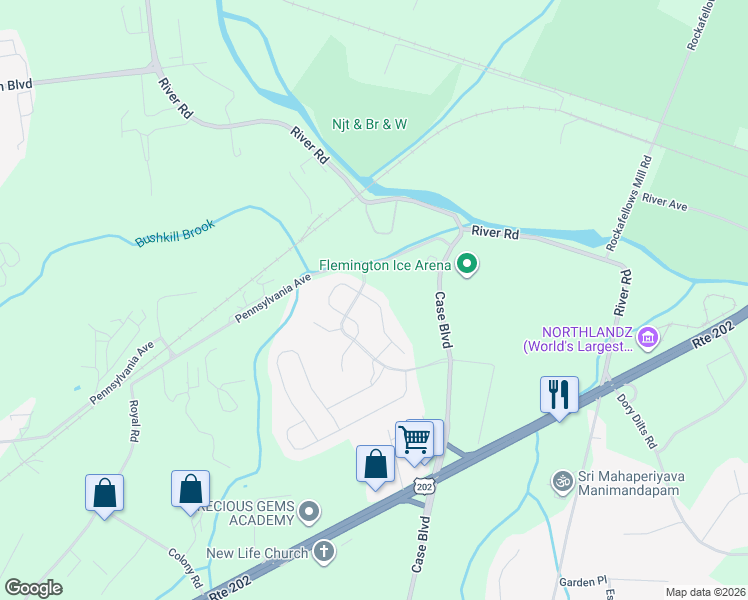 map of restaurants, bars, coffee shops, grocery stores, and more near 10 Barnett Road in Flemington