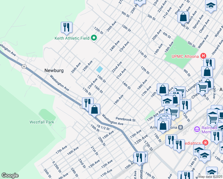 map of restaurants, bars, coffee shops, grocery stores, and more near 1511 20th Avenue in Altoona