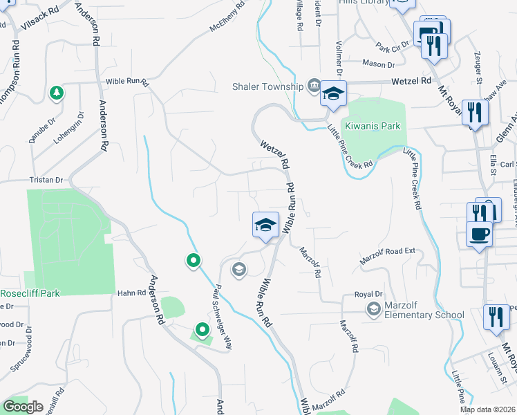 map of restaurants, bars, coffee shops, grocery stores, and more near 8 Riviera Drive in Pittsburgh