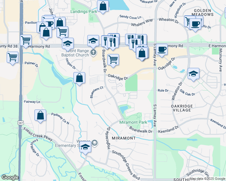 map of restaurants, bars, coffee shops, grocery stores, and more near 4900 Boardwalk Drive in Fort Collins