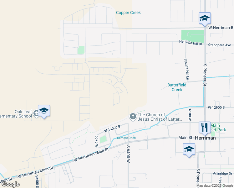 map of restaurants, bars, coffee shops, grocery stores, and more near 6486 Muzzle Loader Drive in Herriman