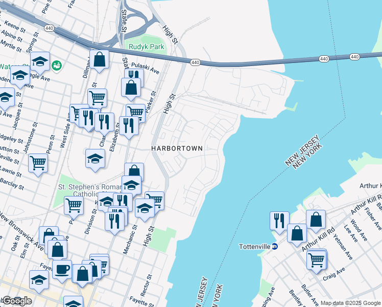 map of restaurants, bars, coffee shops, grocery stores, and more near 594 Great Beds Court in Perth Amboy