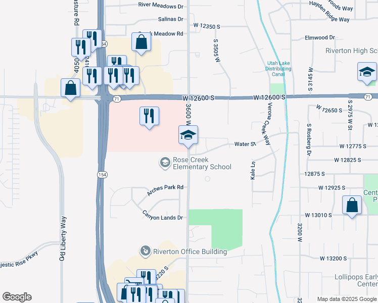 map of restaurants, bars, coffee shops, grocery stores, and more near 12812 South 3600 West in Riverton