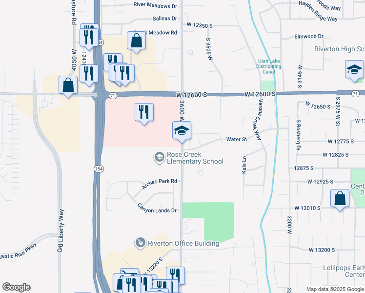 map of restaurants, bars, coffee shops, grocery stores, and more near 12812 South 3600 West in Riverton