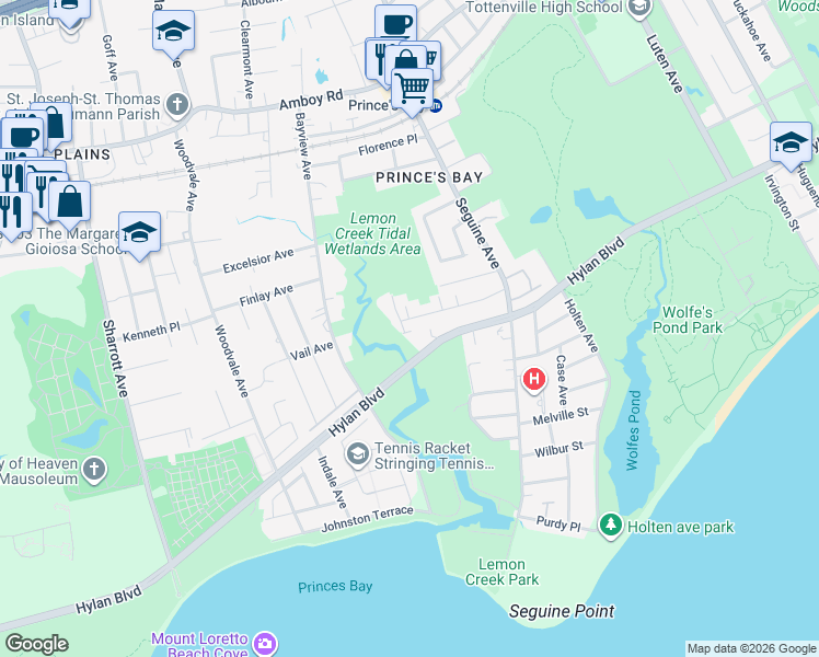 map of restaurants, bars, coffee shops, grocery stores, and more near 91 Hanover Avenue in Staten Island