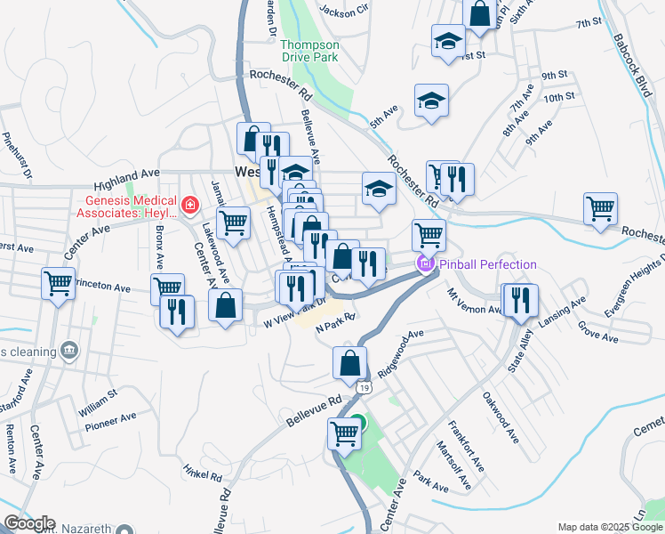 map of restaurants, bars, coffee shops, grocery stores, and more near 20 Bellevue Avenue in Pittsburgh