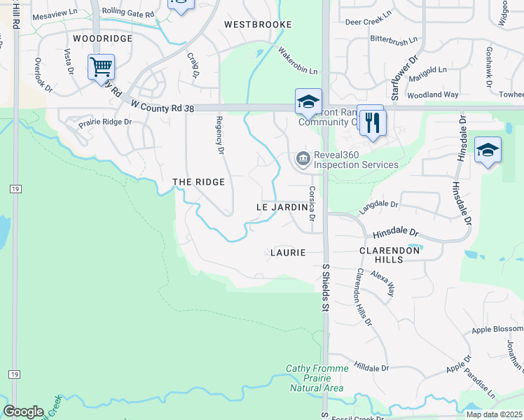 map of restaurants, bars, coffee shops, grocery stores, and more near 4909 Caravelle Drive in Fort Collins
