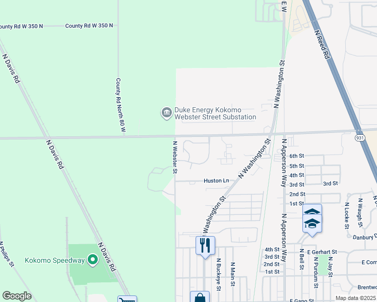 map of restaurants, bars, coffee shops, grocery stores, and more near 2864 Amberwood Place in Kokomo