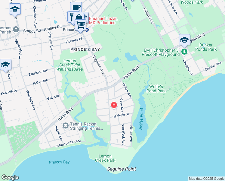 map of restaurants, bars, coffee shops, grocery stores, and more near 5724 Hylan Boulevard in Staten Island