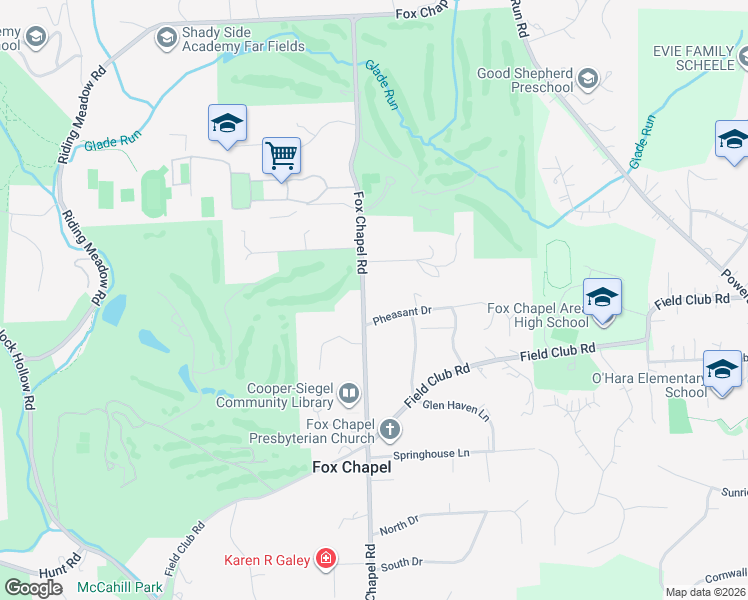 map of restaurants, bars, coffee shops, grocery stores, and more near 419 Fox Chapel Road in Pittsburgh