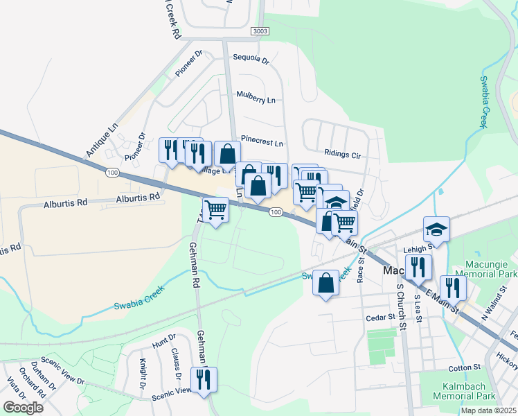 map of restaurants, bars, coffee shops, grocery stores, and more near 3328 Pennsylvania 100 in Macungie