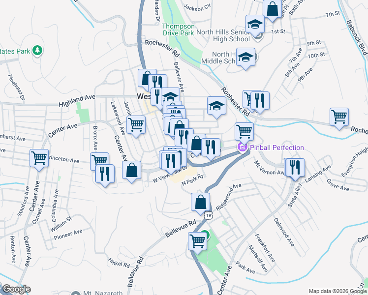 map of restaurants, bars, coffee shops, grocery stores, and more near 420 Perry Highway in Pittsburgh