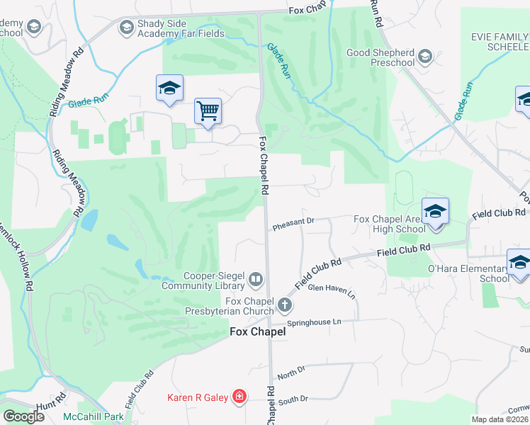 map of restaurants, bars, coffee shops, grocery stores, and more near 419 Fox Chapel Road in Pittsburgh