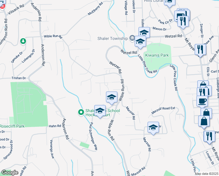 map of restaurants, bars, coffee shops, grocery stores, and more near 567 Wible Run Road in Pittsburgh