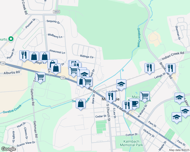 map of restaurants, bars, coffee shops, grocery stores, and more near 101 Brookfield Circle in Macungie
