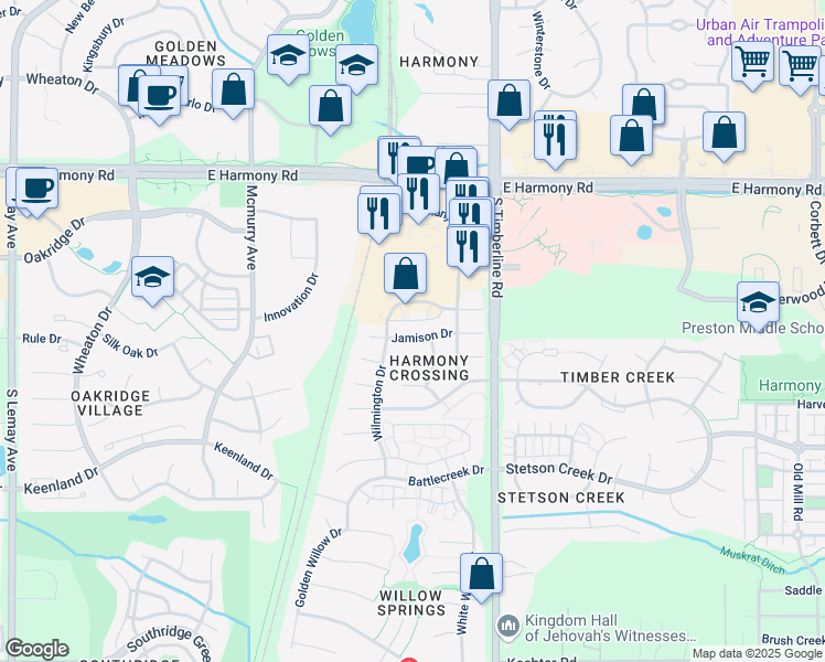 map of restaurants, bars, coffee shops, grocery stores, and more near 1930 Jamison Drive in Fort Collins