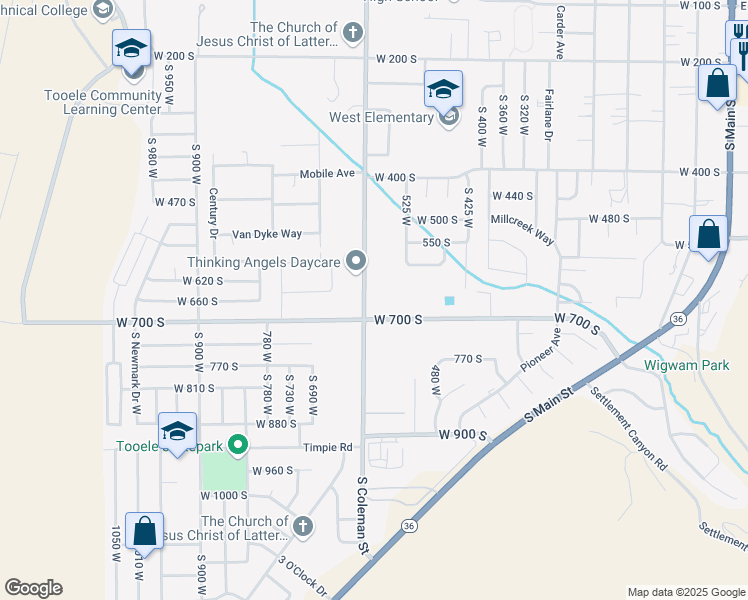 map of restaurants, bars, coffee shops, grocery stores, and more near 649 South Coleman Street in Tooele