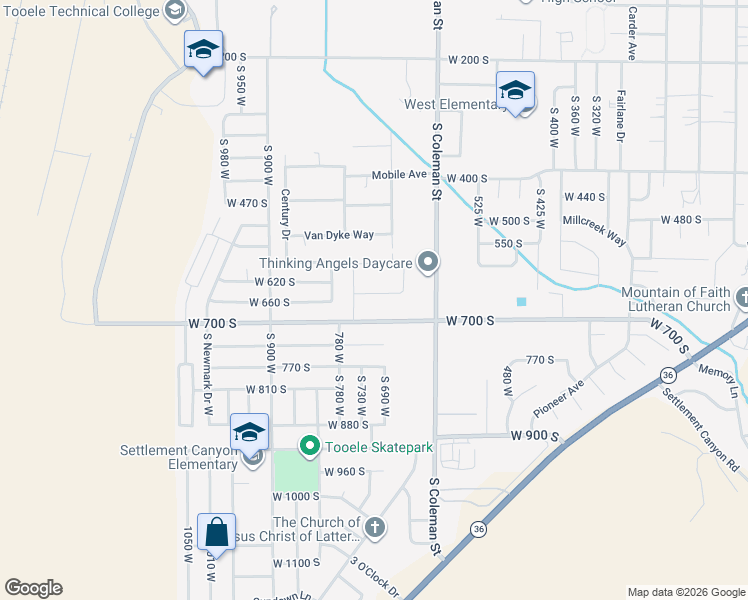 map of restaurants, bars, coffee shops, grocery stores, and more near 711 West 660 South in Tooele