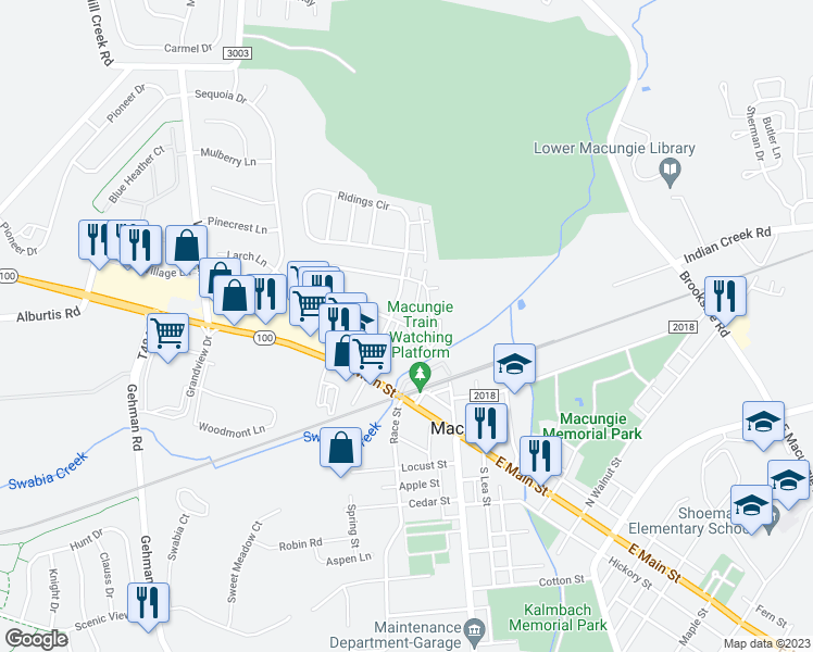map of restaurants, bars, coffee shops, grocery stores, and more near 163 Brookfield Circle in Macungie