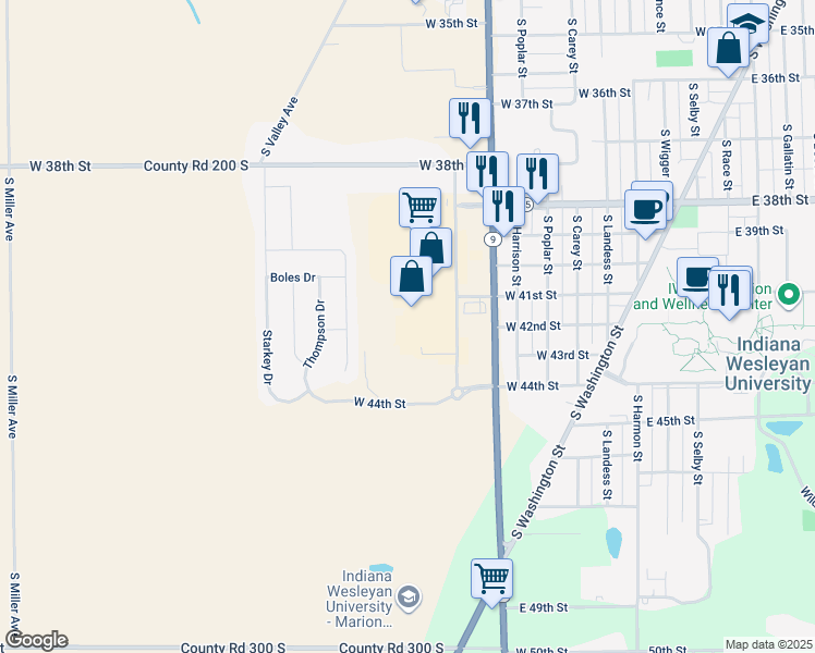 map of restaurants, bars, coffee shops, grocery stores, and more near 4114 South Western Avenue in Marion