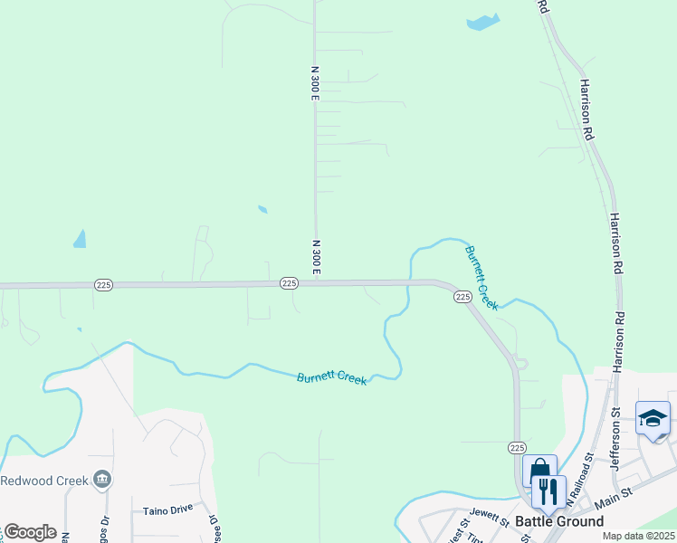 map of restaurants, bars, coffee shops, grocery stores, and more near 3012 Indiana 225 in Battle Ground