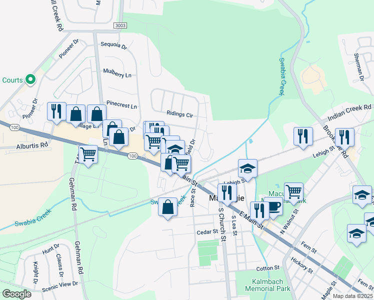 map of restaurants, bars, coffee shops, grocery stores, and more near 132 Village Walk Drive in Macungie