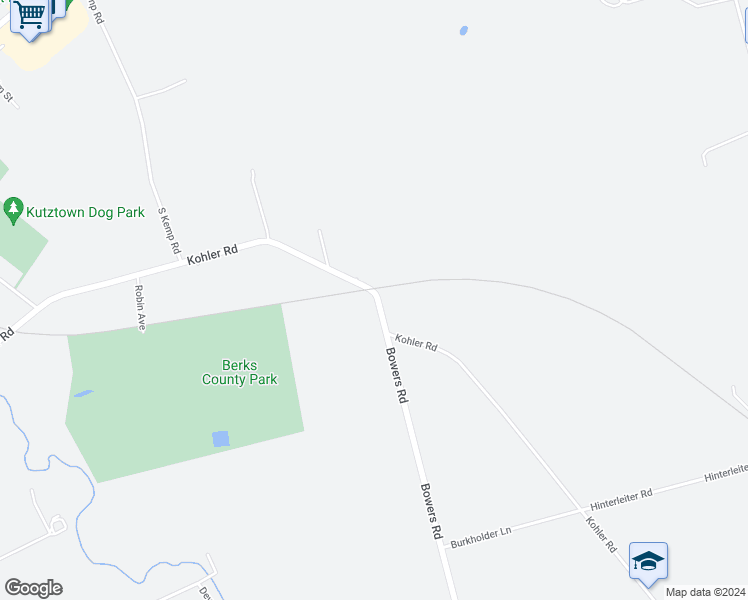 map of restaurants, bars, coffee shops, grocery stores, and more near 260 Kohler Road in Kutztown