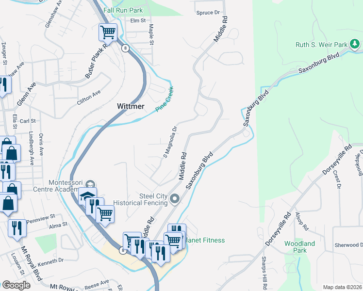 map of restaurants, bars, coffee shops, grocery stores, and more near 1003 Middle Road in Glenshaw