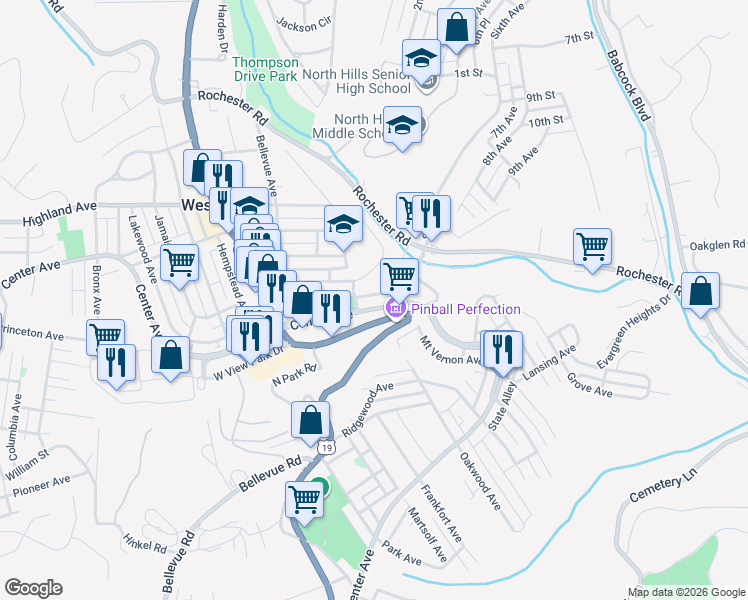map of restaurants, bars, coffee shops, grocery stores, and more near 76 Glenmore Avenue in Pittsburgh
