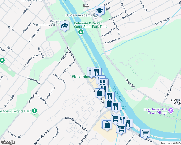 map of restaurants, bars, coffee shops, grocery stores, and more near 1165 Easton Avenue in Franklin Township