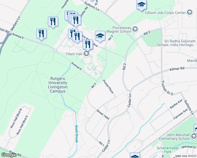 map of restaurants, bars, coffee shops, grocery stores, and more near in Piscataway