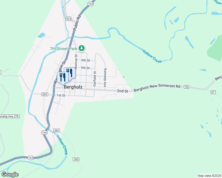 map of restaurants, bars, coffee shops, grocery stores, and more near 222 2nd Street in Bergholz