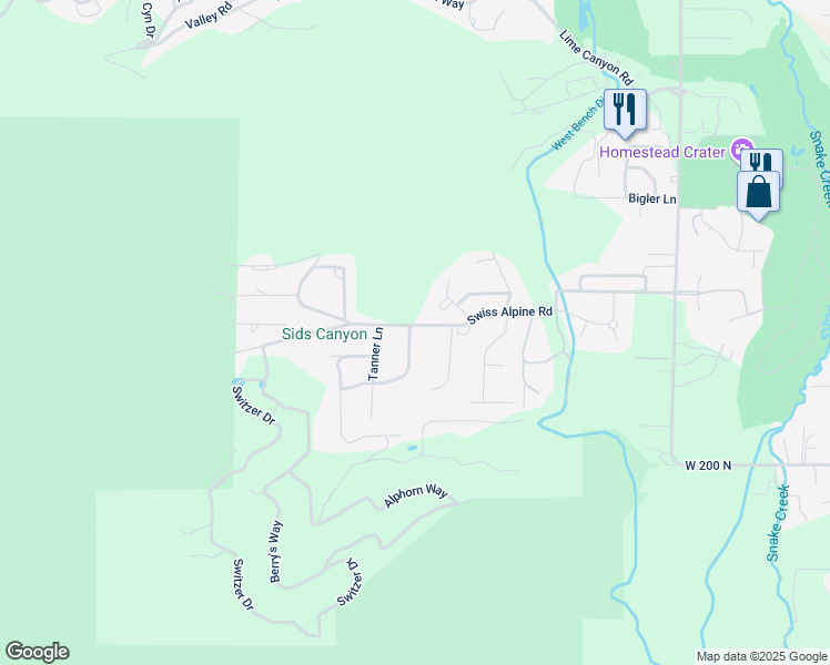 map of restaurants, bars, coffee shops, grocery stores, and more near 1235 Swiss Alpine Road in Midway