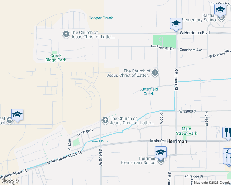 map of restaurants, bars, coffee shops, grocery stores, and more near Trail in Herriman