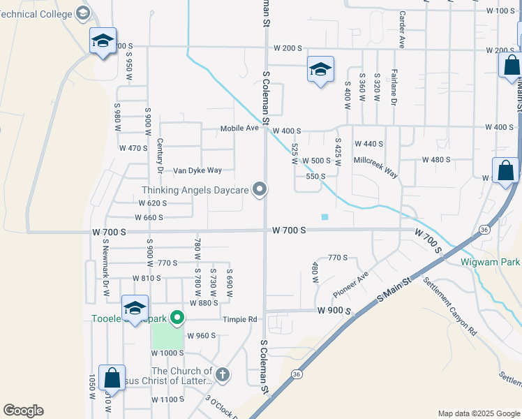 map of restaurants, bars, coffee shops, grocery stores, and more near 632 South Coleman Street in Tooele