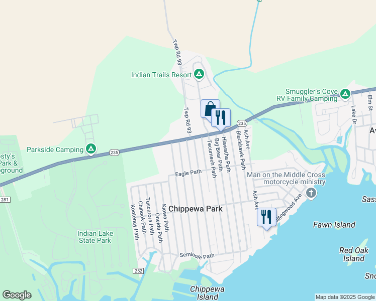 map of restaurants, bars, coffee shops, grocery stores, and more near 11422-11598 Chickasaw Path in Lakeview