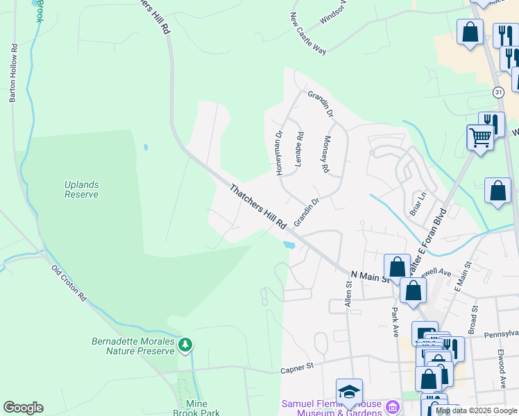 map of restaurants, bars, coffee shops, grocery stores, and more near 122 Thatchers Hill Road in Flemington