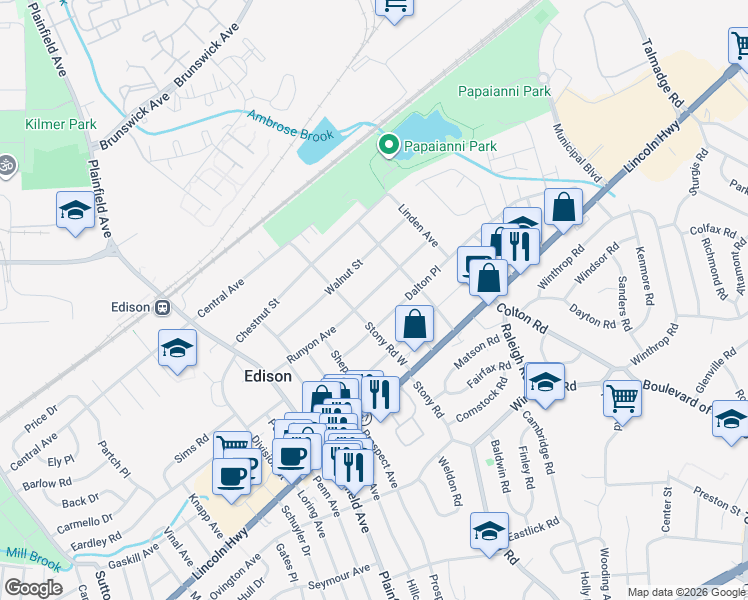 map of restaurants, bars, coffee shops, grocery stores, and more near 48 Runyon Avenue in Edison