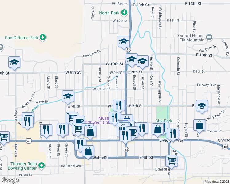 map of restaurants, bars, coffee shops, grocery stores, and more near 794 Breeze Street in Craig