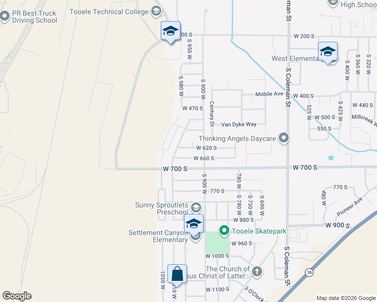 map of restaurants, bars, coffee shops, grocery stores, and more near 959 West 620 South in Tooele
