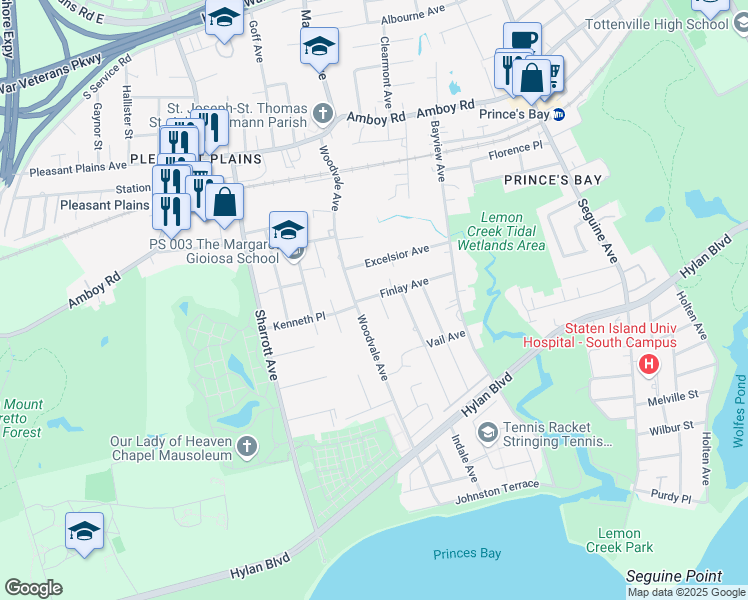 map of restaurants, bars, coffee shops, grocery stores, and more near 2 Creston Street in Staten Island